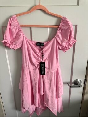 Current Mood Pink Puff-Sleeve Fairy Mini Dress